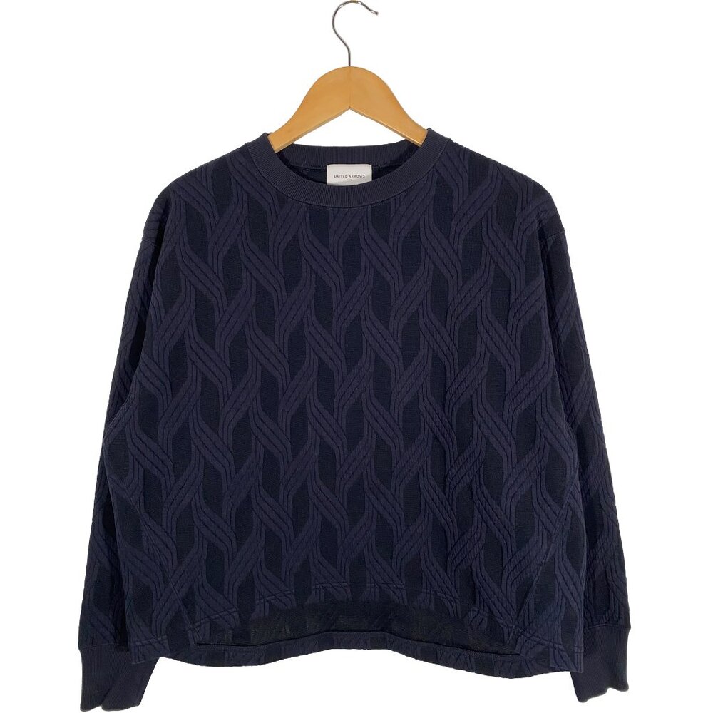 United Arrows Boxy Fit Cable Jacquard Crewneck Sweatshirt Navy womens size 1